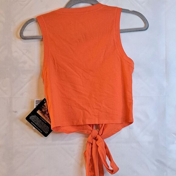 J Dow Bright Orange Colorful Fitness Tie Waist Sleeveless T-shirt XS NWT - Picture 2 of 9